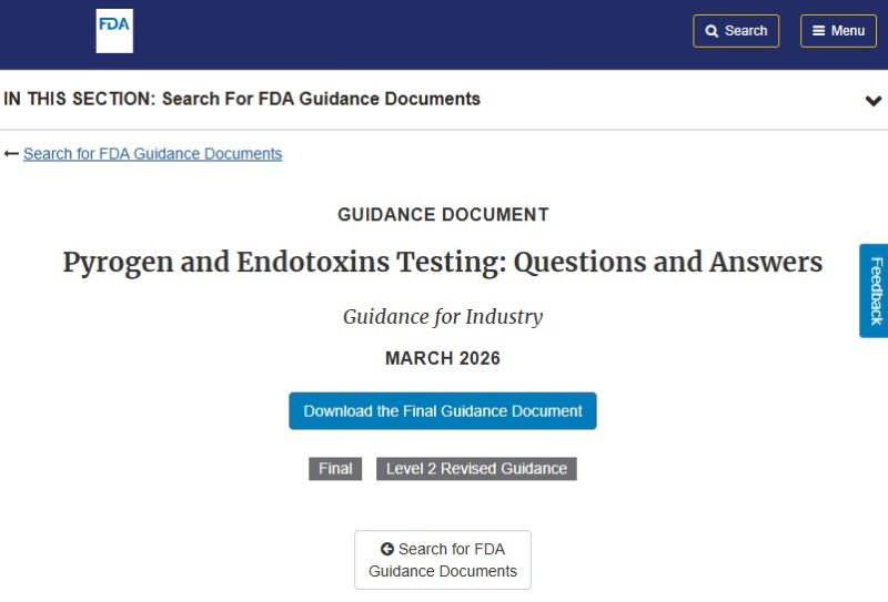 [法規調和] FDA熱原與內毒素試驗指引2.0：移除LAL特定提及，支持重組試劑驗證